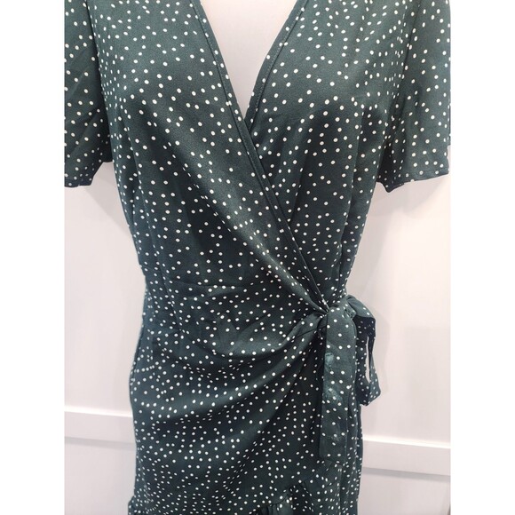 Naggoo Wrap Midi Dress Green Dots V Neck Short Sleeve Ruffle Women’s Large LG - Picture 4 of 10
